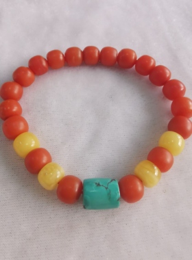 天然南红玛瑙手链女款单圈多宝珠手串民族风饰品蜜蜡绿松石定制