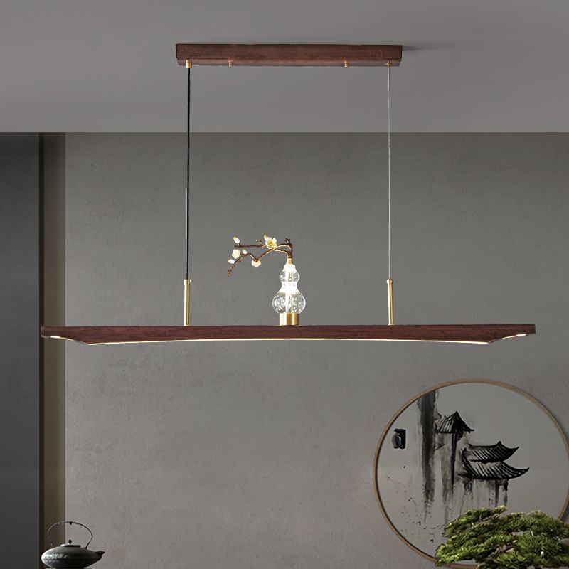 新中式实木吊灯全铜中国风一字古典茶室吧台前台茶桌复古餐厅灯具