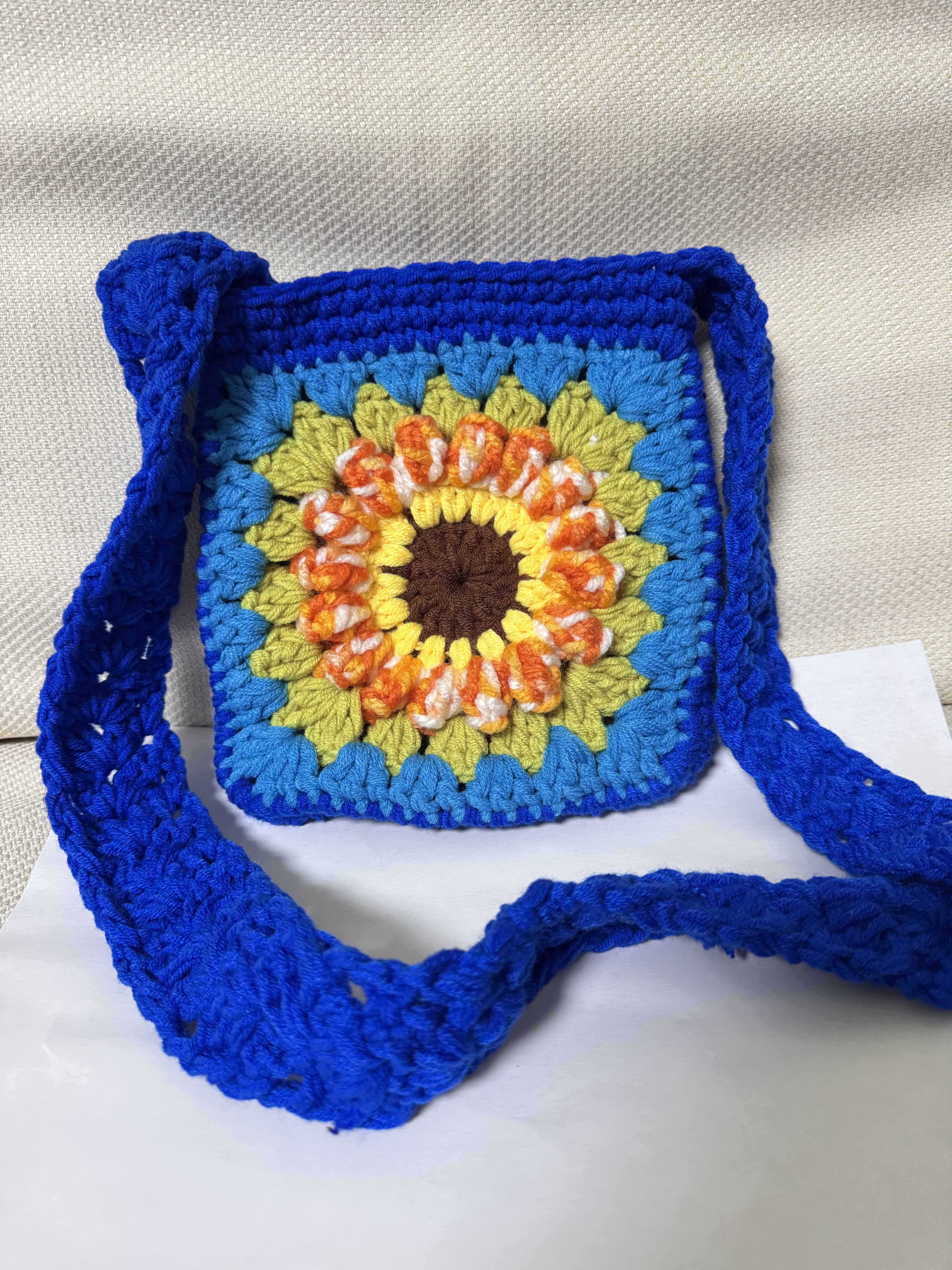 森系小清新向日葵编织毛线包勾花镂空小方包斜挎小包包少女挎包