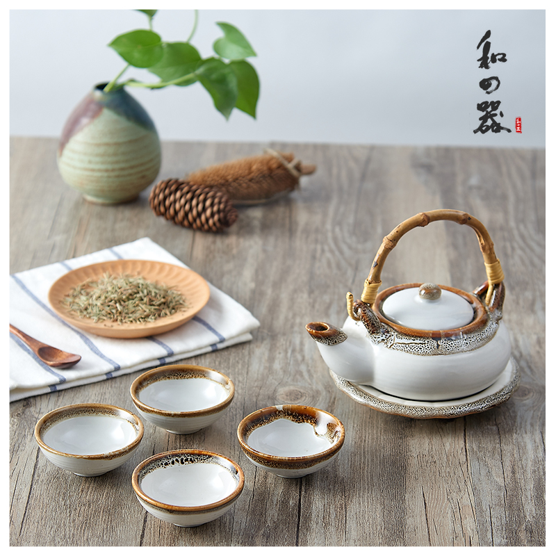 色釉新款藤条日式海鲜花套茶杯