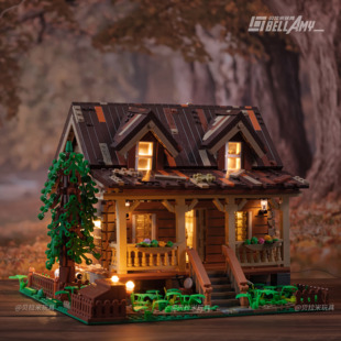 Funwhole林间木屋渔夫小屋拼装积木街景模型高难度益智男女玩具