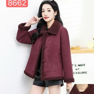 中年小个子妈妈冬装皮毛一体羊羔绒外套女士2025新款加绒加厚大衣