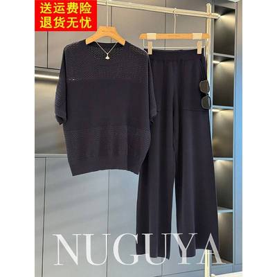 时尚休闲妈妈装针织衫套装女短袖2025年夏装新款大码中老年两件套
