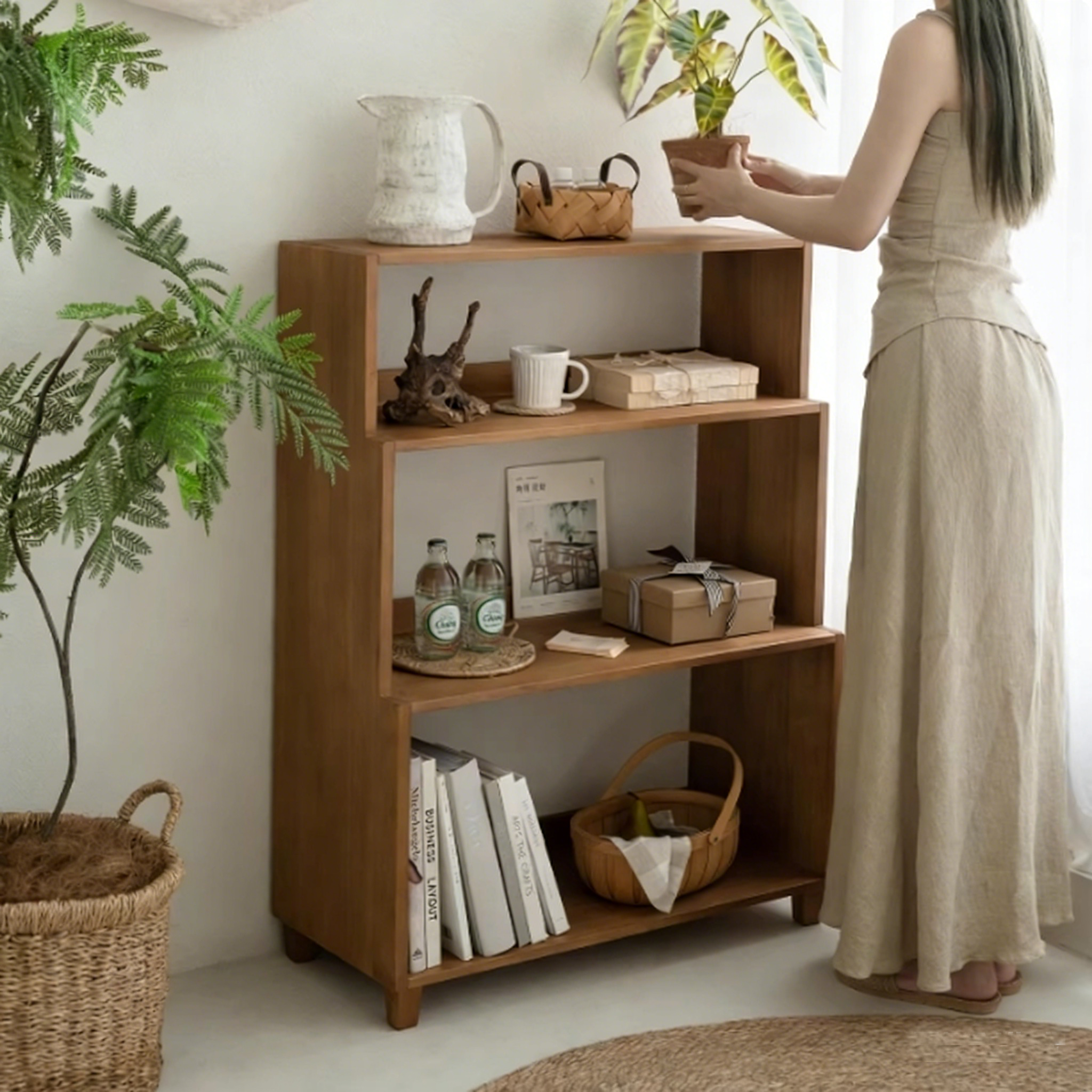 实木书柜原木风简约客厅卧室落地置物架梯形收纳柜展示柜陈列柜,住宅家具,搁板/置物架/家用陈列架,淘宝优惠券,粉丝福利购,淘宝优惠卷