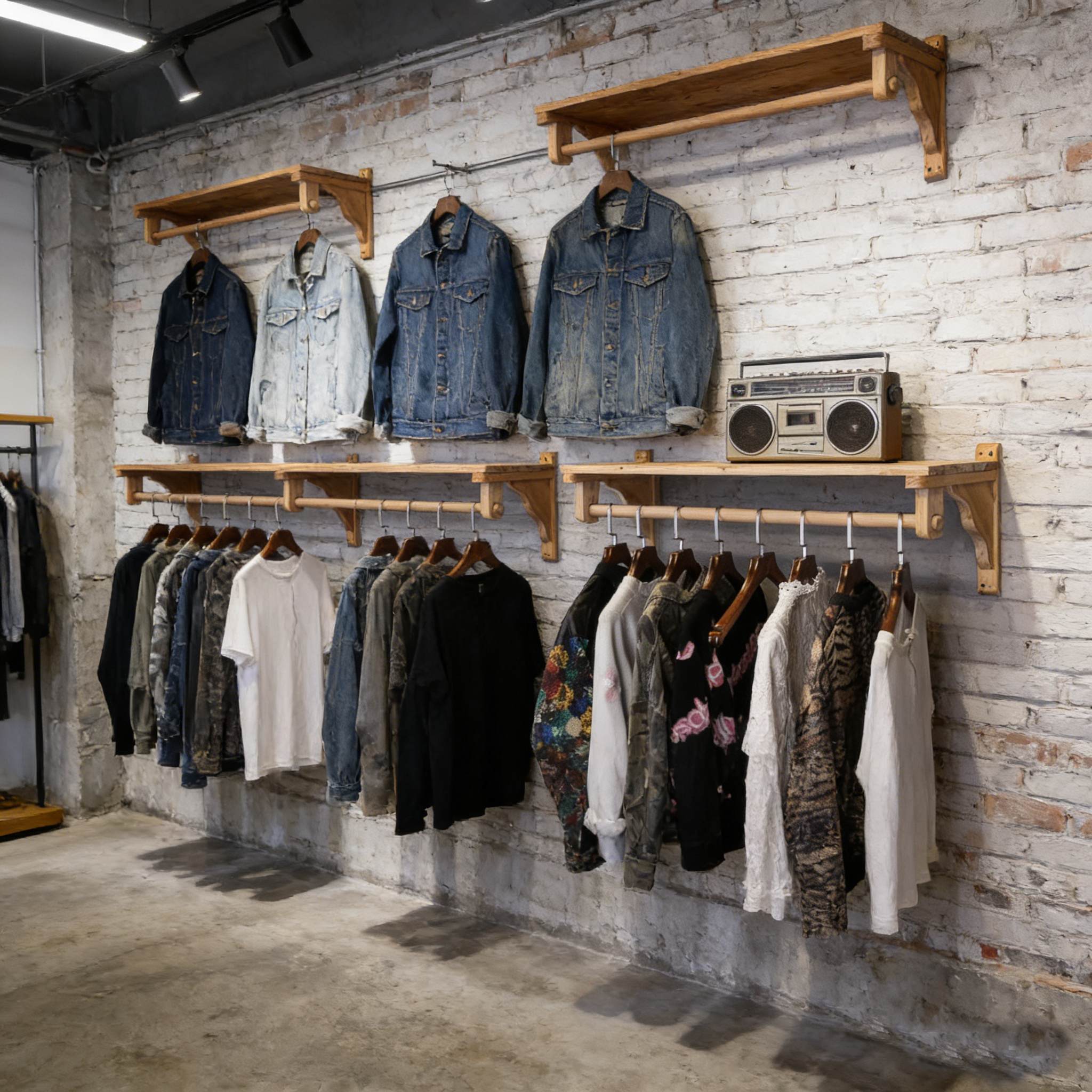 全实木复古服装店墙上展示架壁挂式挂衣架挂衣杆鞋店装饰置物隔板,住宅家具,搁板/置物架/家用陈列架,淘宝优惠券,粉丝福利购,淘宝优惠卷