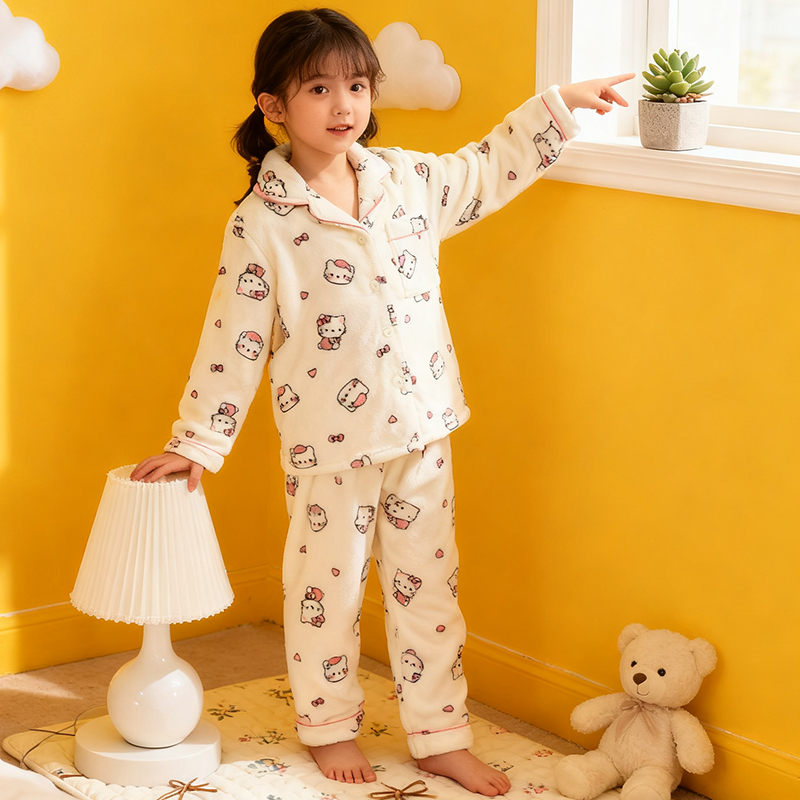 儿童法兰绒睡衣套装冬季保暖