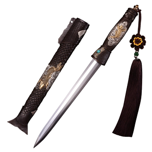 龙泉市泉字号宝剑鱼肠剑全铜雕八面汉剑手工花纹钢一体小剑未开刃