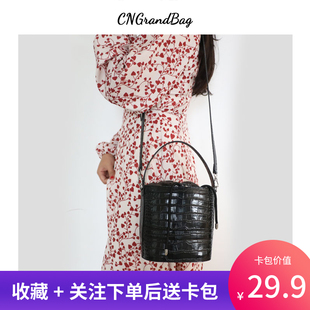 时尚百搭简约ins大容量水桶包真皮斜挎包女宽带单肩包牛皮手提包