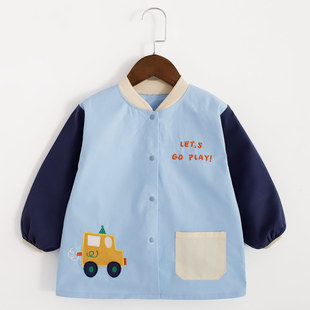 宝宝罩衣纯棉前开口防水护衣男宝长袖防脏吃饭衣幼儿园画画衣围兜