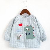 宝宝纯棉薄款 吃饭衣春秋防水围兜 罩衣男女儿童反穿衣简约格子长袖