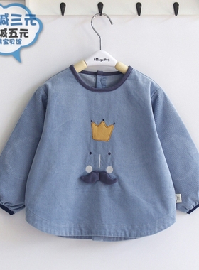 傲贝美魔法师宝宝罩衣秋冬防水防脏围兜灯芯绒纯棉反穿衣儿童护衣