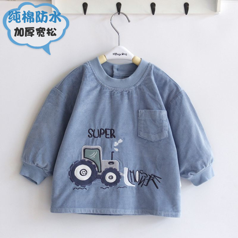 宝宝罩衣纯棉防水防脏反穿衣婴幼儿长袖灯芯绒吃饭衣男童卡通围兜