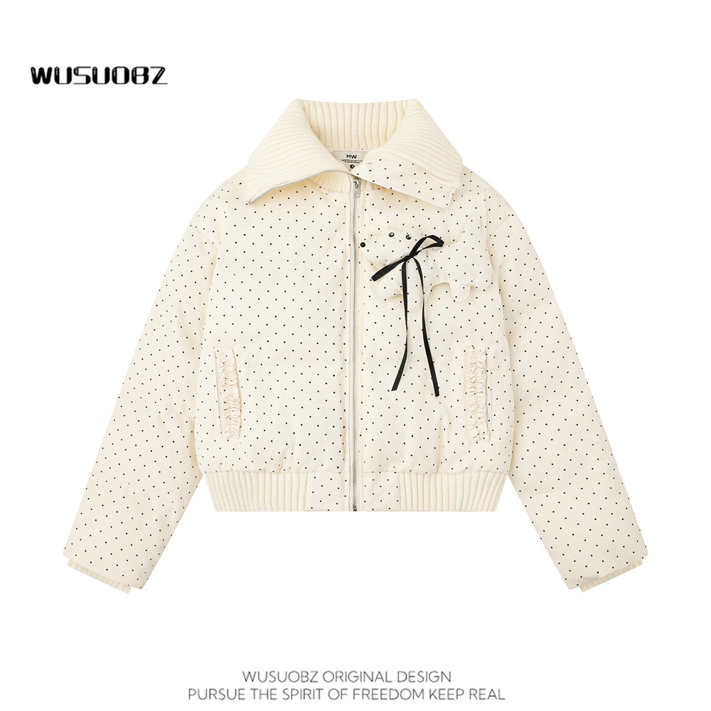 WUSUOBZ 小个子波点大翻领棉衣棉服女2025冬季慵懒保暖短款外套,女装/女士精品,棉衣/棉服,淘宝优惠券,粉丝福利购,淘宝优惠卷