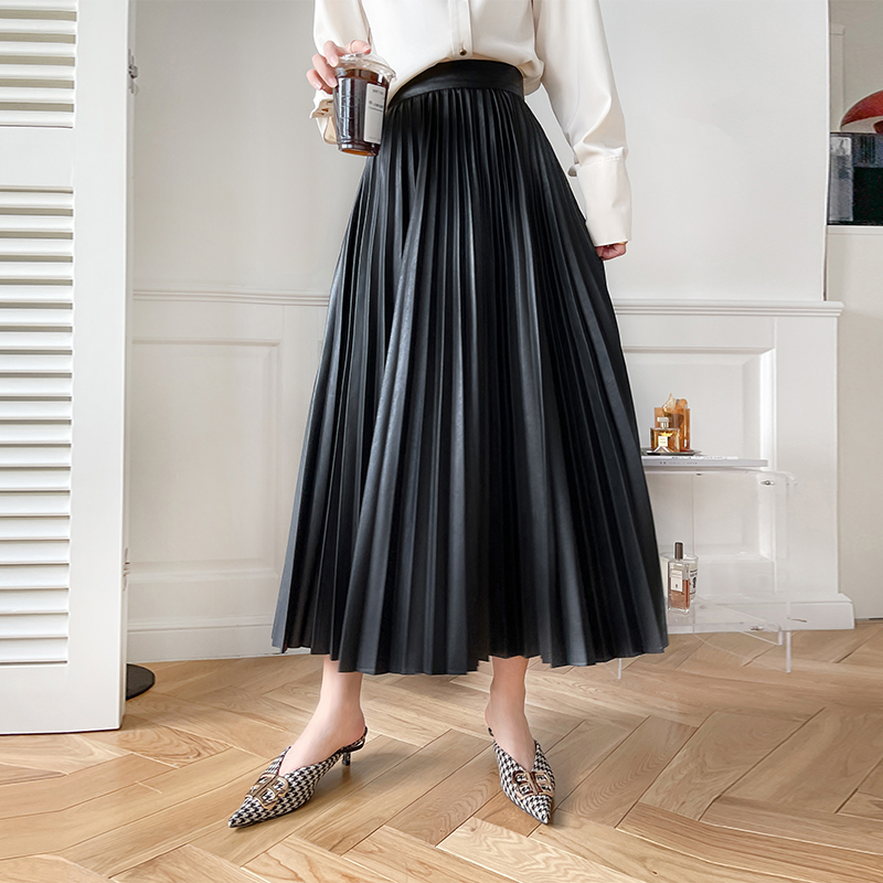 气质大摆黑色高腰春秋新款半身裙