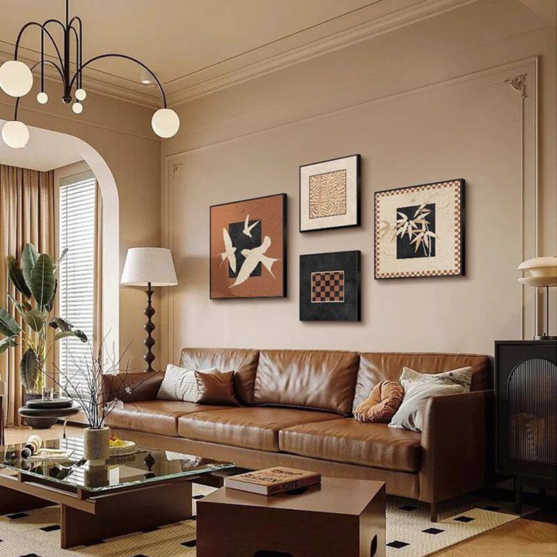 法式中古风复古美拉德客厅组合装饰画抽象沙发背景墙挂画小众艺术