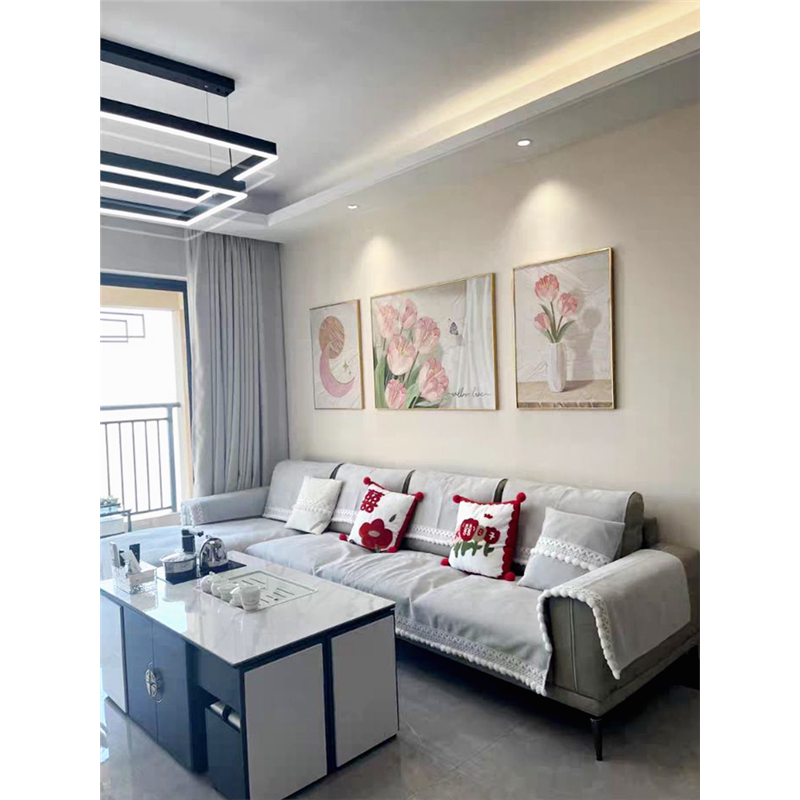 客厅沙发背景墙装饰画现代简约三联挂画奶油风壁画大气墙画晶瓷画