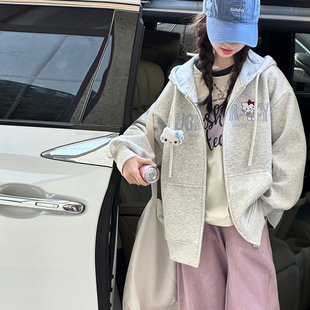 洋气儿童连帽凯蒂猫卫衣中大童上衣拉链衫 女童外套春秋装 2026新款