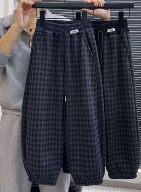 A05882（宝贝响当当）加厚加绒男童女童alo小格子卫裤休闲裤