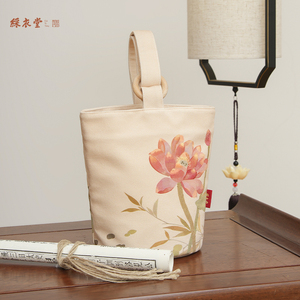 彩衣堂国风荷花花卉水桶包女手提包大容量腋下手拿通勤清新春夏AC