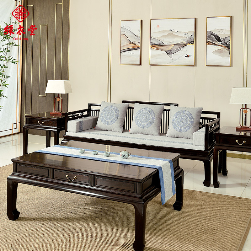 彩衣堂新中式沙发垫海绵罗汉床实木垫子四季通用苏绣刺绣抱枕红木