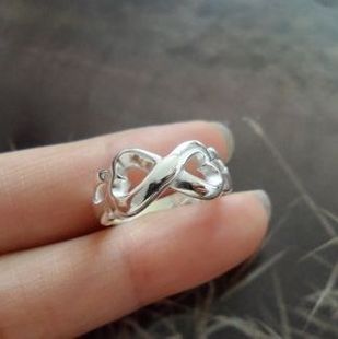 泰银 925纯银 曼谷银 手工银素银 蝴蝶结爱心相连好运戒指11-17