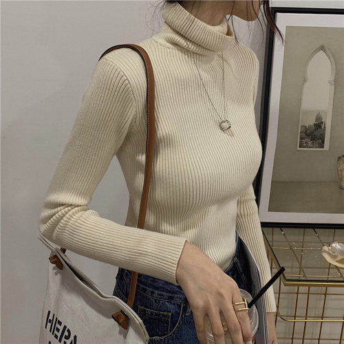 Real price 2021 autumn and winter new Korean version of the all-match slim thick core-spun knitted top women