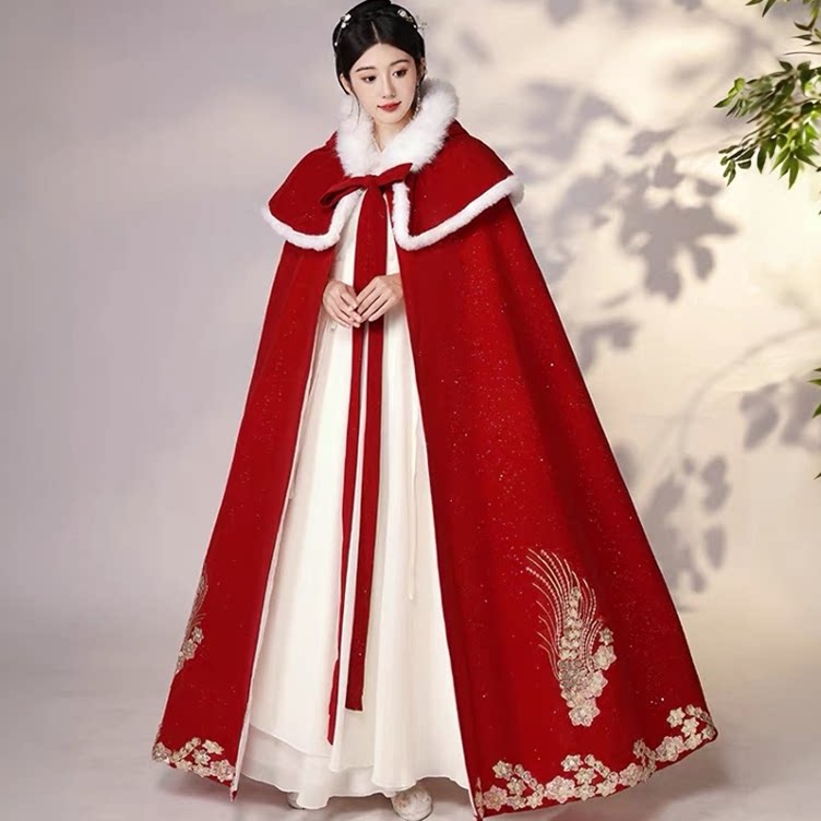 秀禾服披风红色婚礼毛披肩斗篷