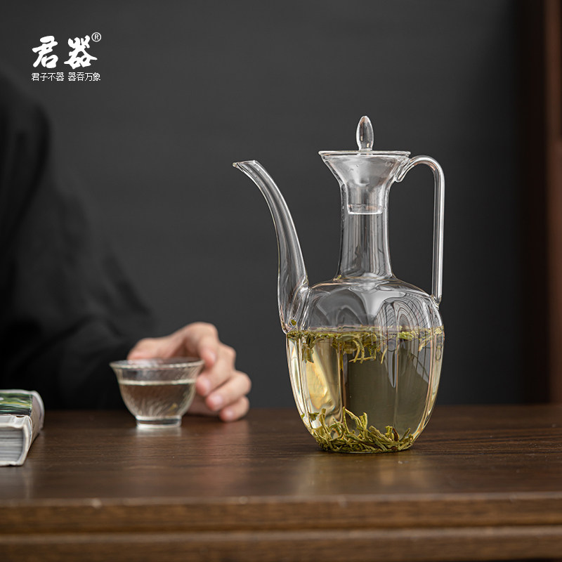 知茗堂玻璃酒壶白酒瓶子空瓶高档仿宋手执壶带盖温酒壶家用热酒