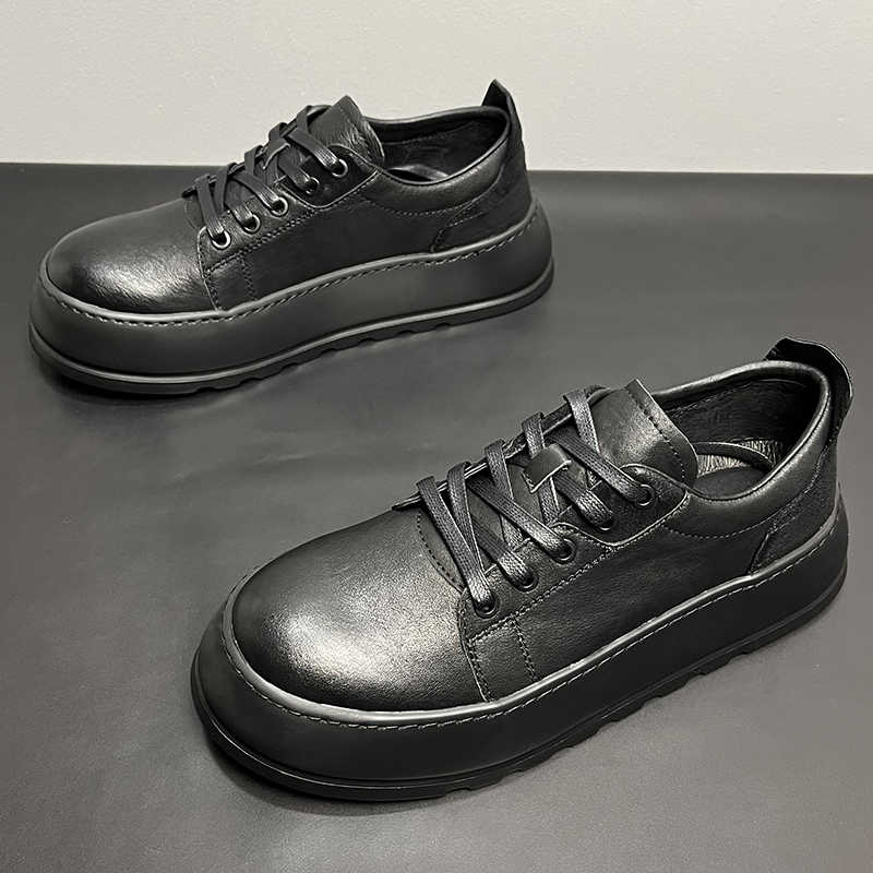 真皮透气休闲厚底板鞋