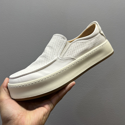 2025夏季新款镂空乐福鞋男真皮透气小白鞋休闲鞋懒人鞋一脚蹬男鞋