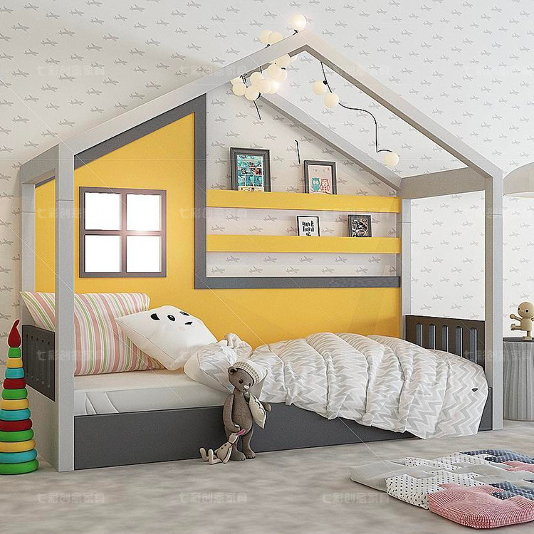 实木房子床单层单人床宝宝小床男