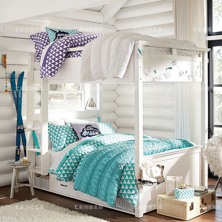 现代中式风子母实木儿童床可定制