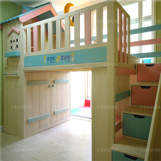 韩式树屋房子别墅床实木儿童床王子公主床单层高架床带衣柜储物床