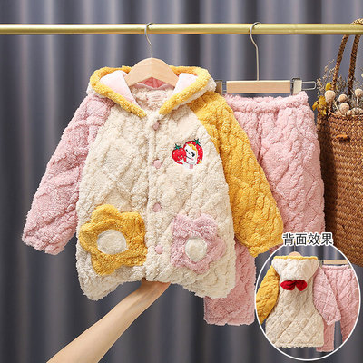 冬季女童三层夹棉家居服