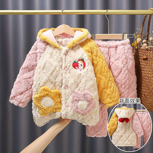 冬季女童三层夹棉家居服