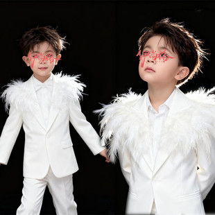 男童白色西装主持人礼服朗诵钢琴演奏舞台走秀大赛儿童演出服帅气