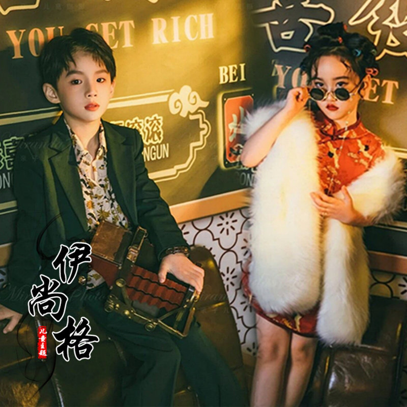 小童舞台走秀比赛男童西装幼儿园8090年代复古港风演出服拍摄写真
