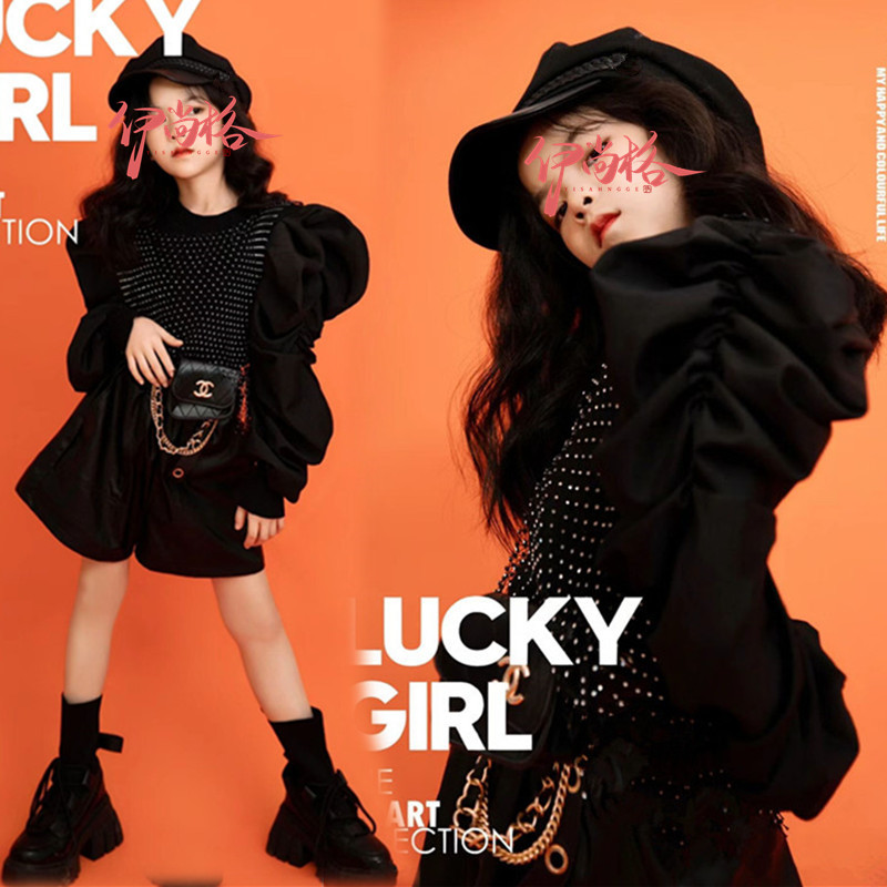 女童黑色蓬蓬裙儿童演出服