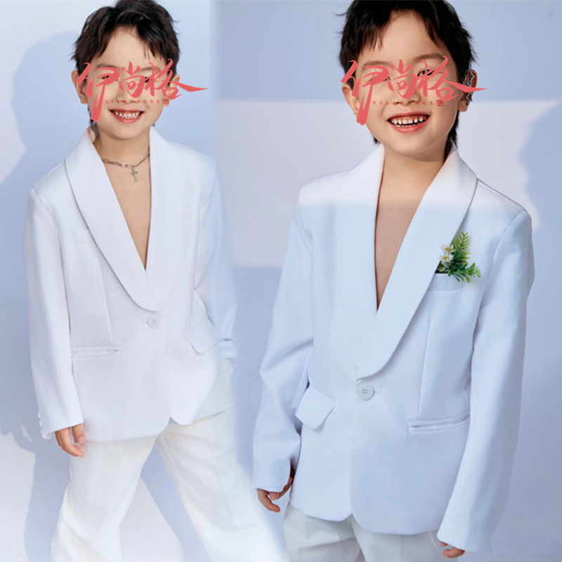 男童白色西装套装弹钢琴演奏小西装主持人礼服舞台走秀儿童演出服