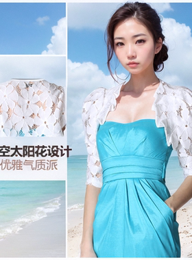 小披肩夏季配裙子礼服泡泡袖小坎肩蕾丝外搭开衫薄款短外套上衣女