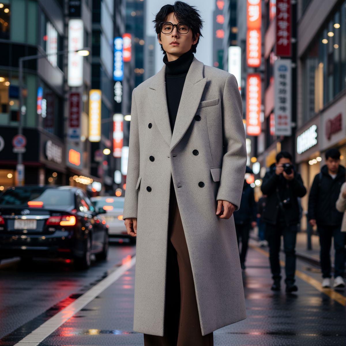 w2x冬季羊毛呢大衣男士高端时尚长款风衣加厚男装双面呢外套新款