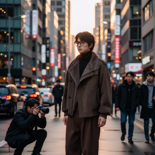 w2x美式复古座山雕皮夹克秋冬季新款加绒加厚男士工装棉服外套男