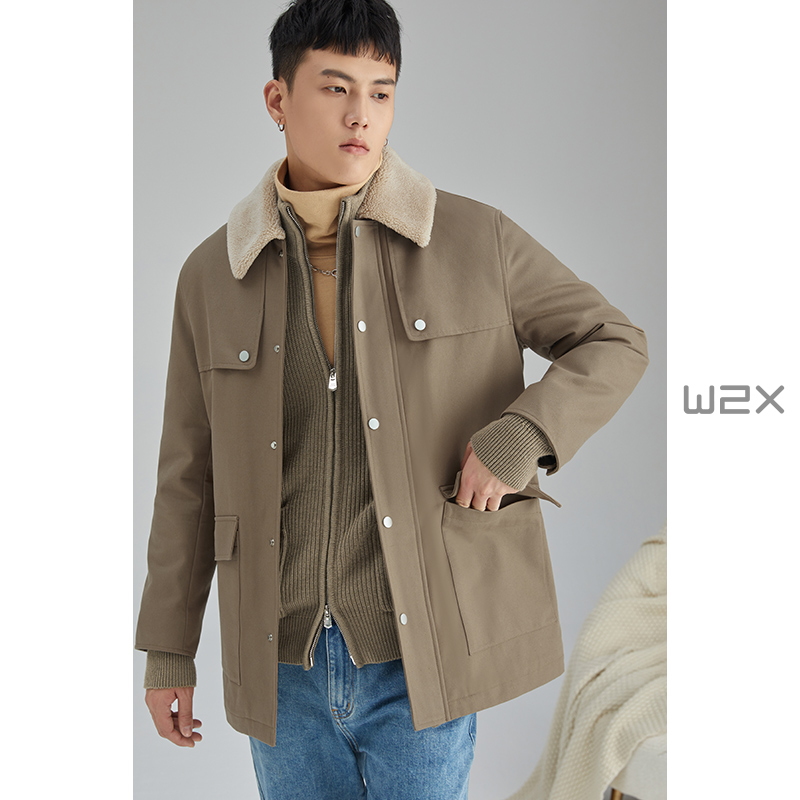 设计感羊羔毛外套男廓形派克服