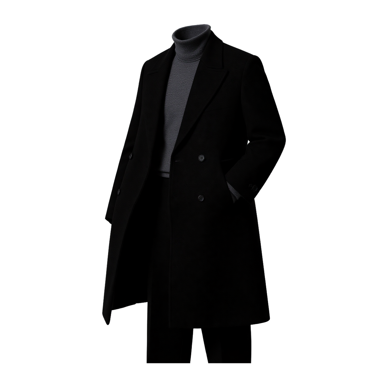 w2x韩版帅气羊毛呢大衣外套男冬季新款加厚中长款男装设计感风衣