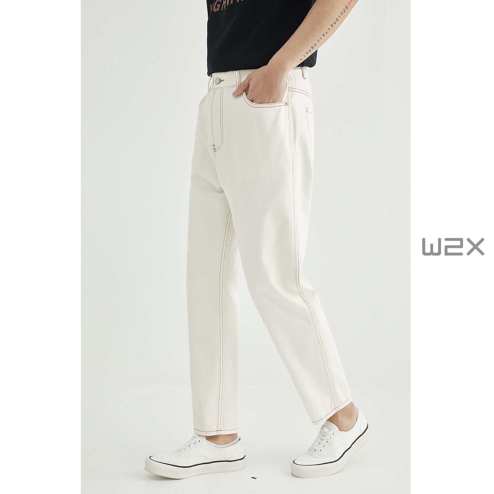w2x夏季薄款牛仔裤男2021年新款宽松直筒长裤子浅色高休闲男裤端