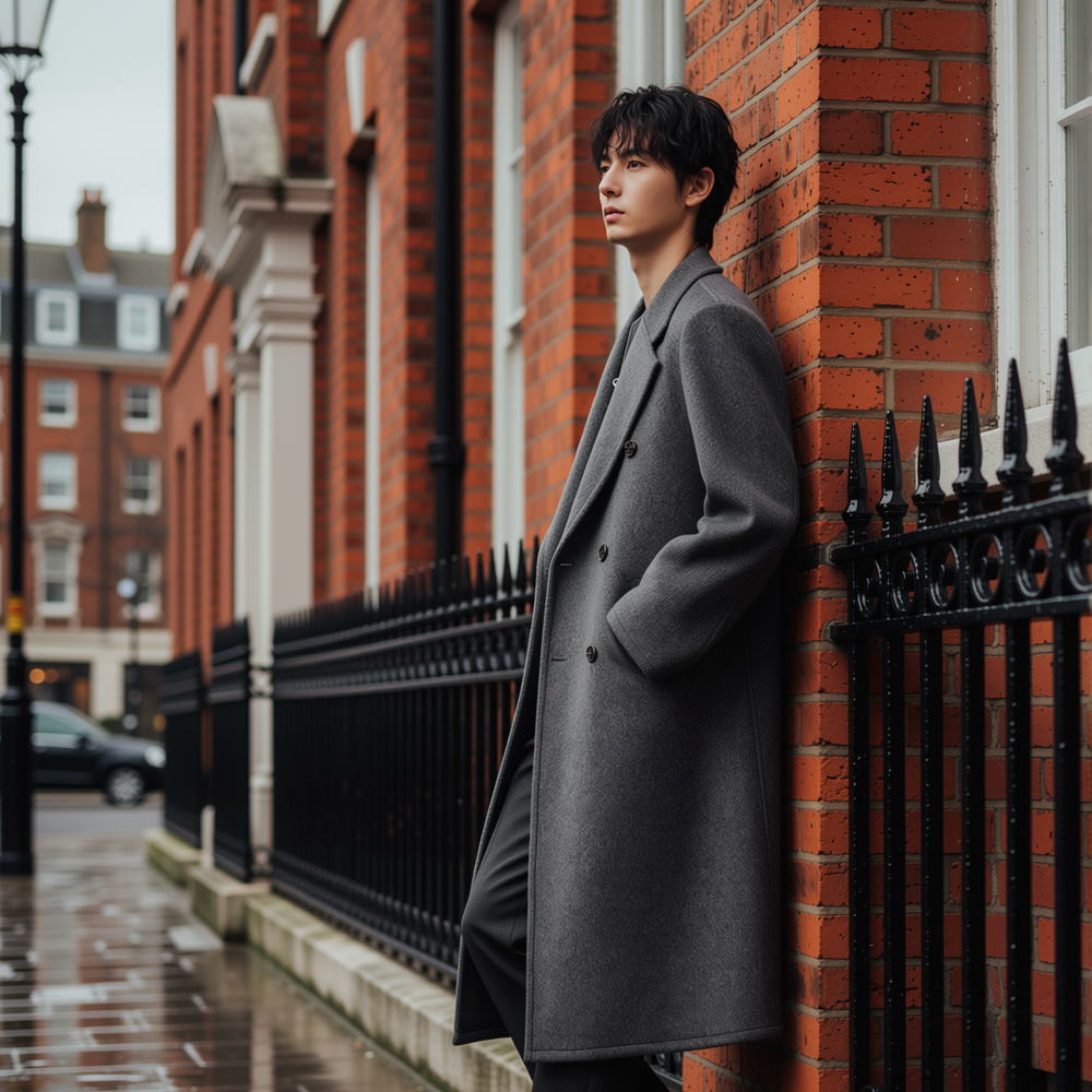 w2x秋冬季羊毛呢大衣男士风衣男装加厚保暖过膝外套双面呢中长款