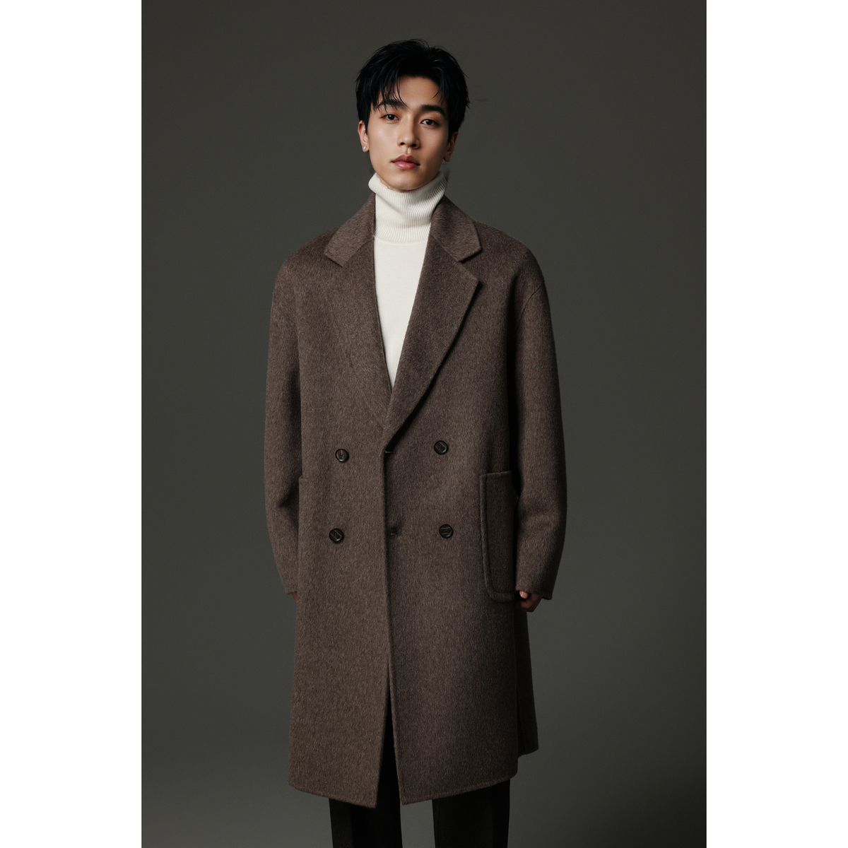 w2x男式冬款海军风牛角扣大衣 中长款风衣外套 纯毛呢子濮院高端