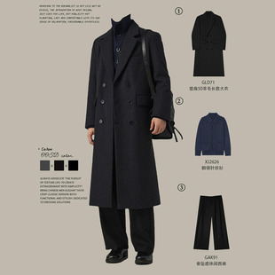 外套加厚款 w2x赫本风秋冬季 呢子冬装 风衣中长款 羊毛呢大衣男西装