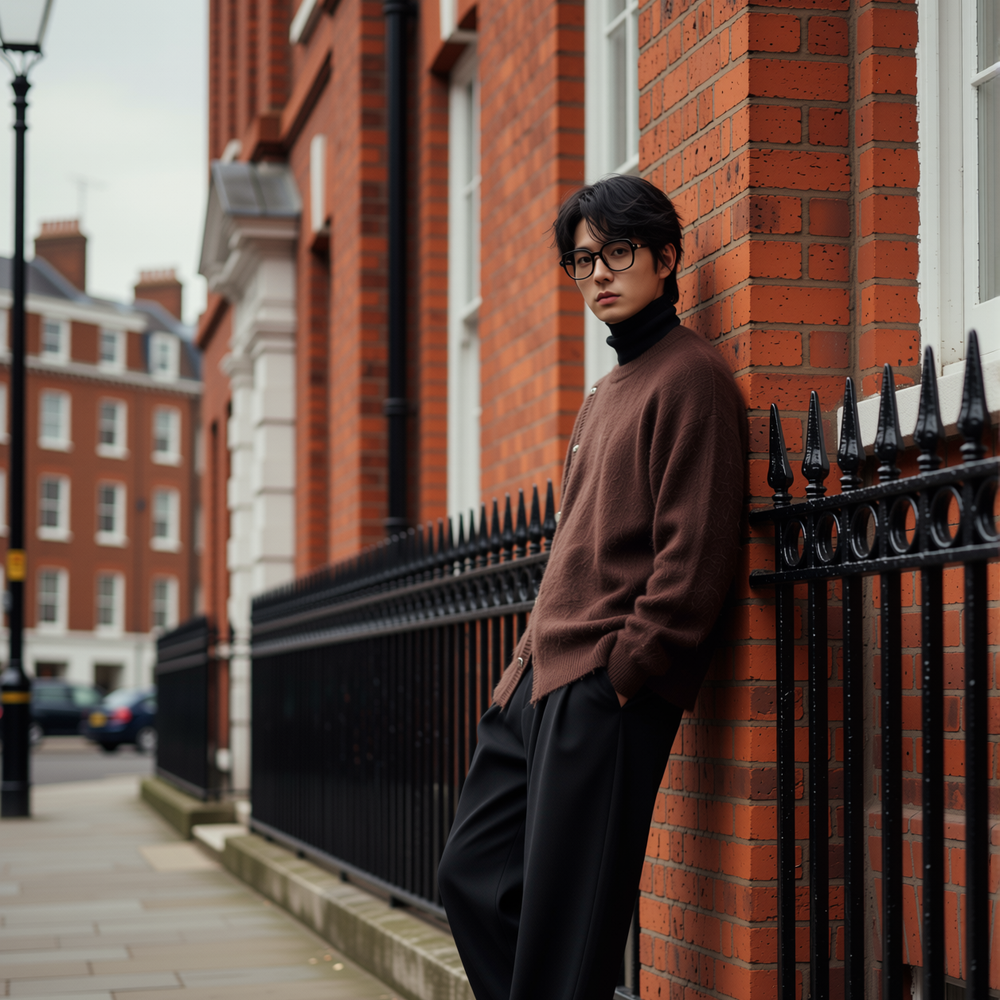 w2x老钱风毛呢针织衫男士秋冬季新款长袖打底男加厚上衣内搭毛衣