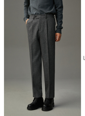 w2x2023冬季厚款羊毛呢休闲裤直筒宽松小西装裤垂坠感青年长裤子